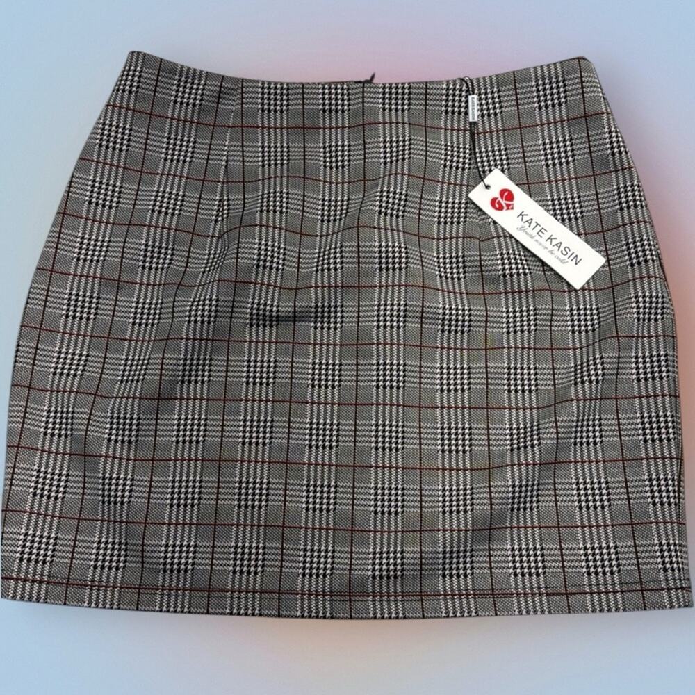 KATE KASIN Women’s Large Gray Black Red Plaid Mini Skirt